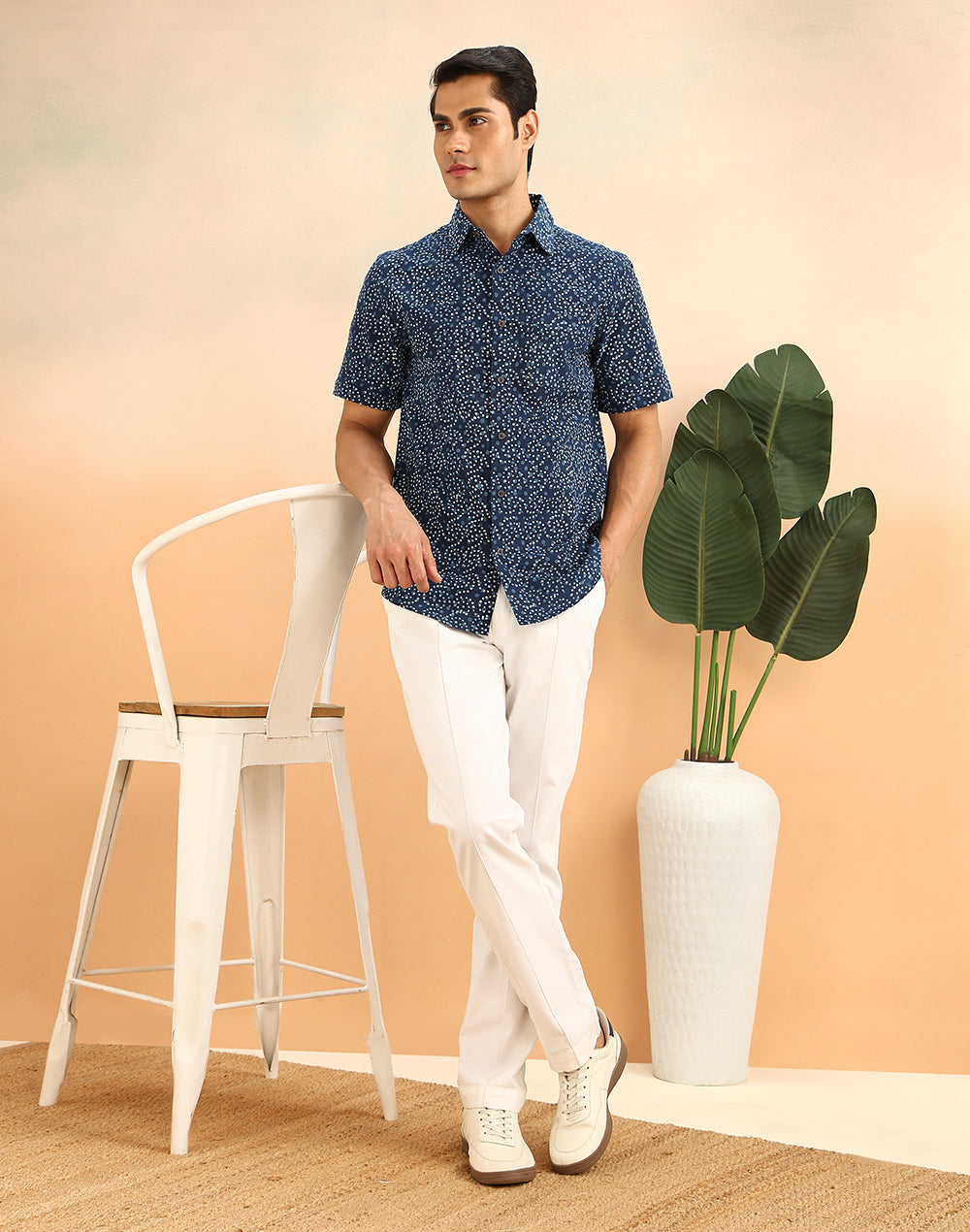Indigo Cotton Dabu Printed Kai Slim Fit Shirt
