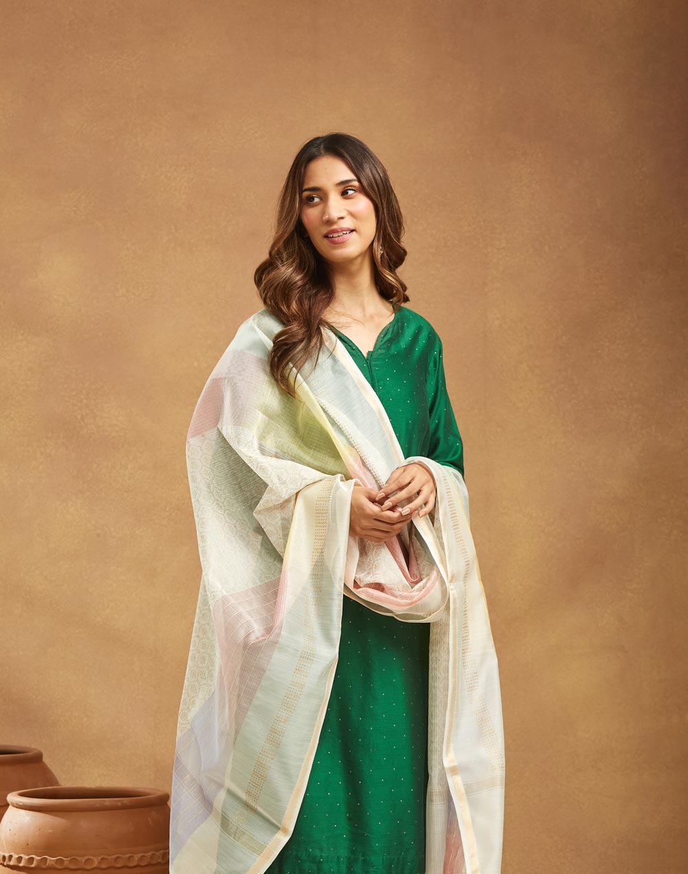 Natural Cotton Silk Blend Hand Block Printed Dupatta