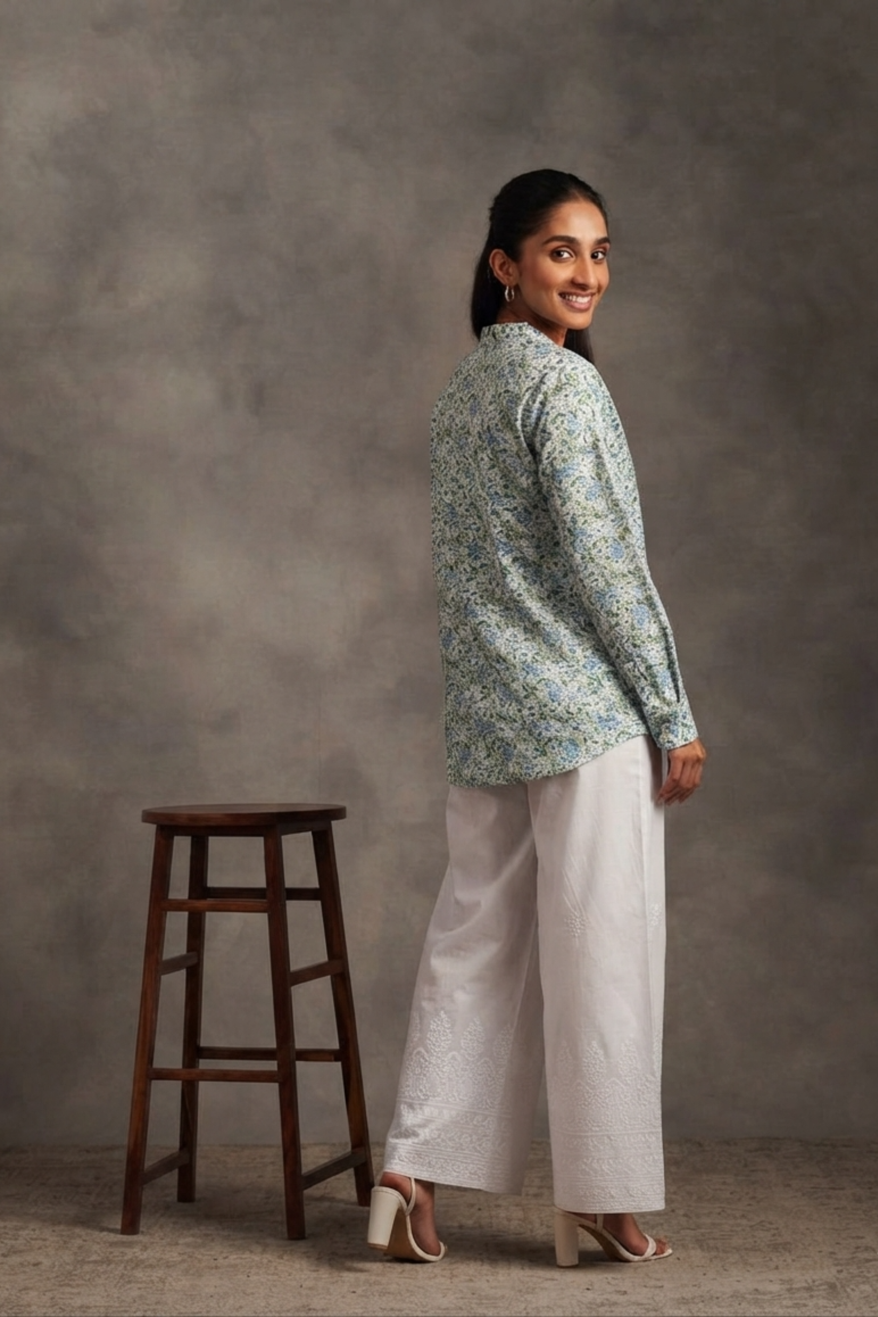 White-Green Cotton Hand Block Printed Tunic