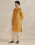 Mustard Viscose Silk Pintucks Long Kurta