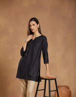 Black Viscose Silk Short Kurta
