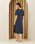 Texture and finish of the Indigo Ajrakh Print Indian Midi Dress by Fabindia UK