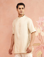 Off-White Stripe Short Kurta with Chinese collar and half sleeves