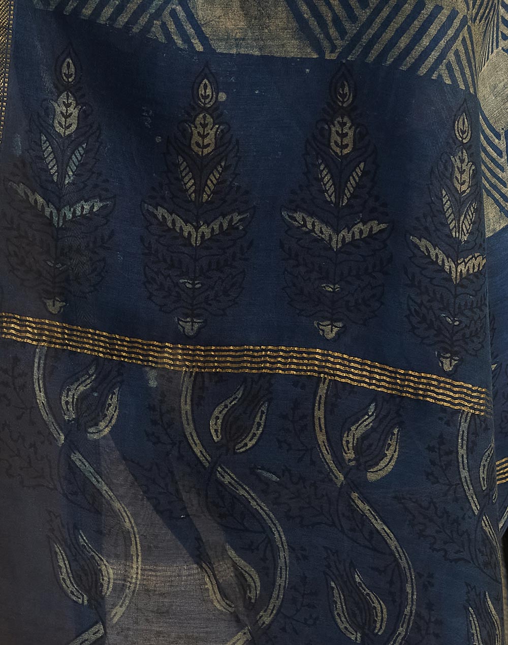 Indigo Cotton Silk Blend Hand Block Printed Dupatta