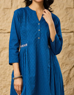 Indigo Cotton Pintuck Slim Fit Long Kurta