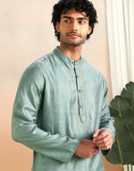 Mint Viscose Blend Dobby Slim Fit Long Kurta