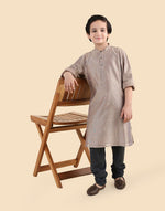 Grey Cotton Silk Blend Printed Long Kurta