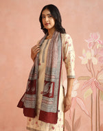 Natural-Red Silk Bagh Printed Stole