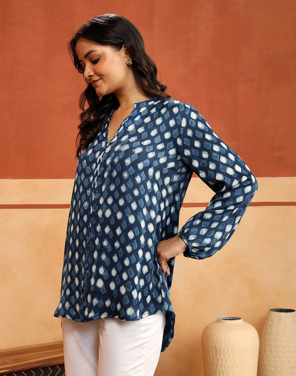 Indigo Rayon Blend Dabu Printed Tunic