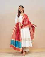 Red Cotton Silk Blend Hand Block Printed Dupatta