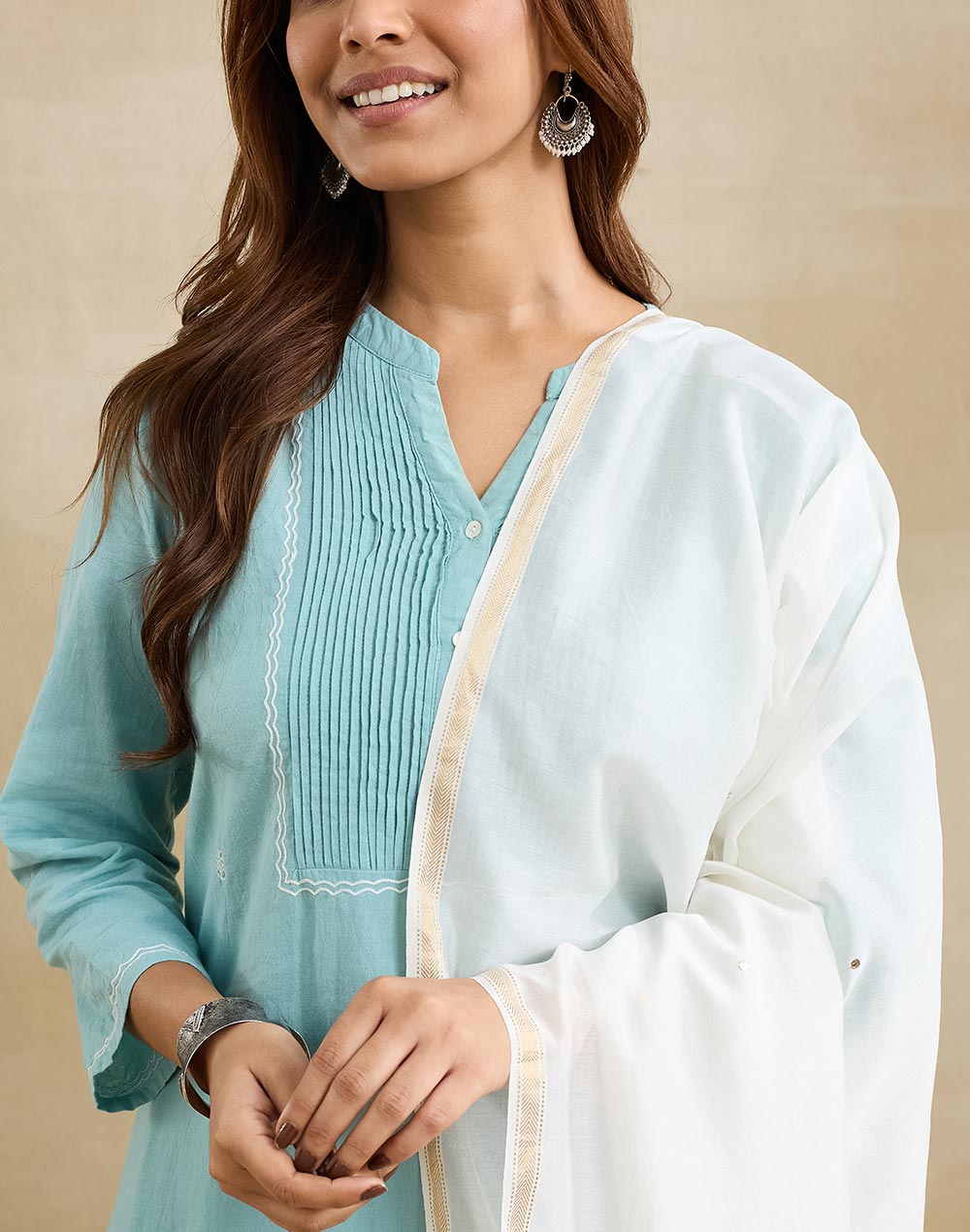 Natural Cotton Silk Blend Hand Embroidery Dupatta