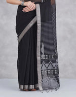 Black Cotton Silk Blend Woven Wonders Jamdani Sari