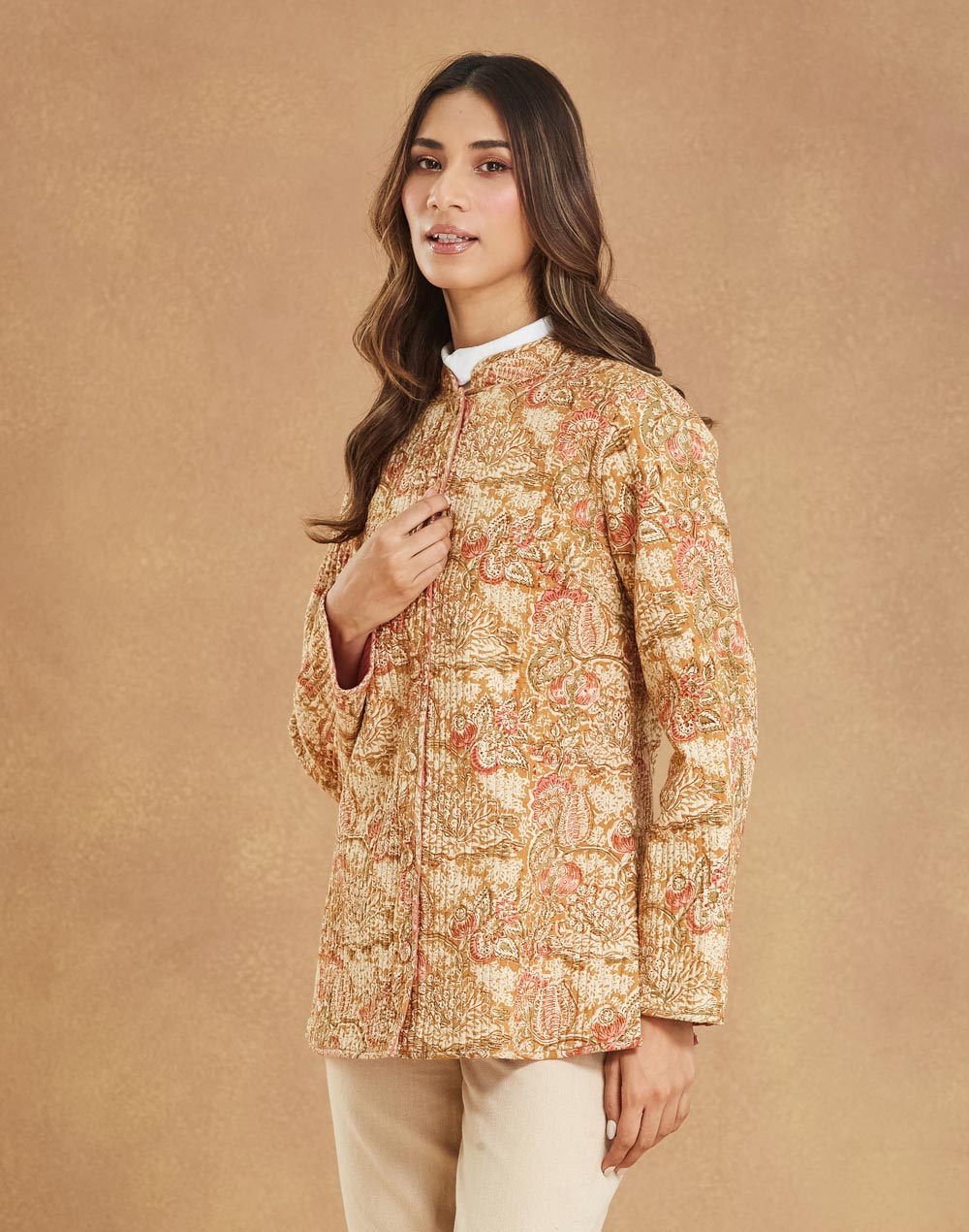 Beige Cotton Kalamkari Jacket