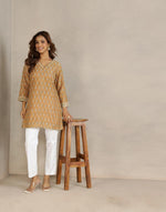 Mustard Cotton Silk Hand Block Printed Short Kurta