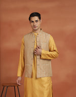 Beige Viscose Silk Nehru Jacket