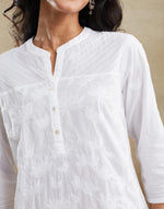 White Cotton Chikankari Knee Length Kurta