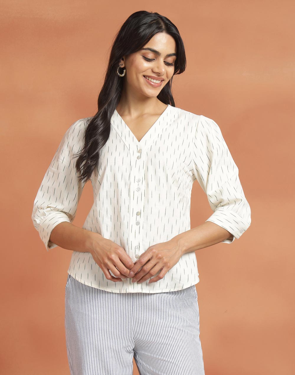 White Cotton Ikat Top