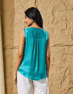 Aqua Rayon Blend Hand Embroidered Top
