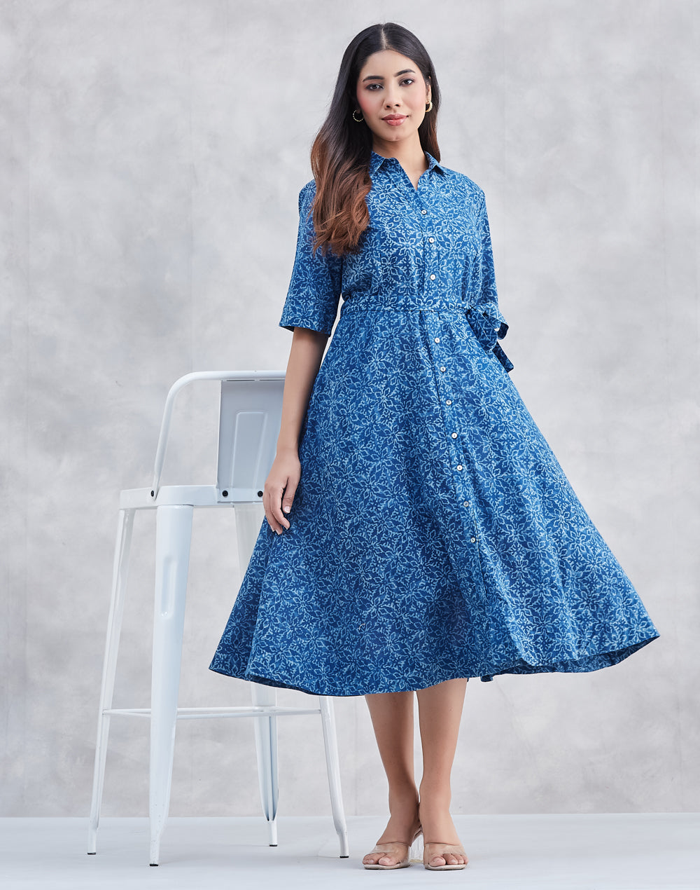 Indigo Cotton Dabu Midi Dress