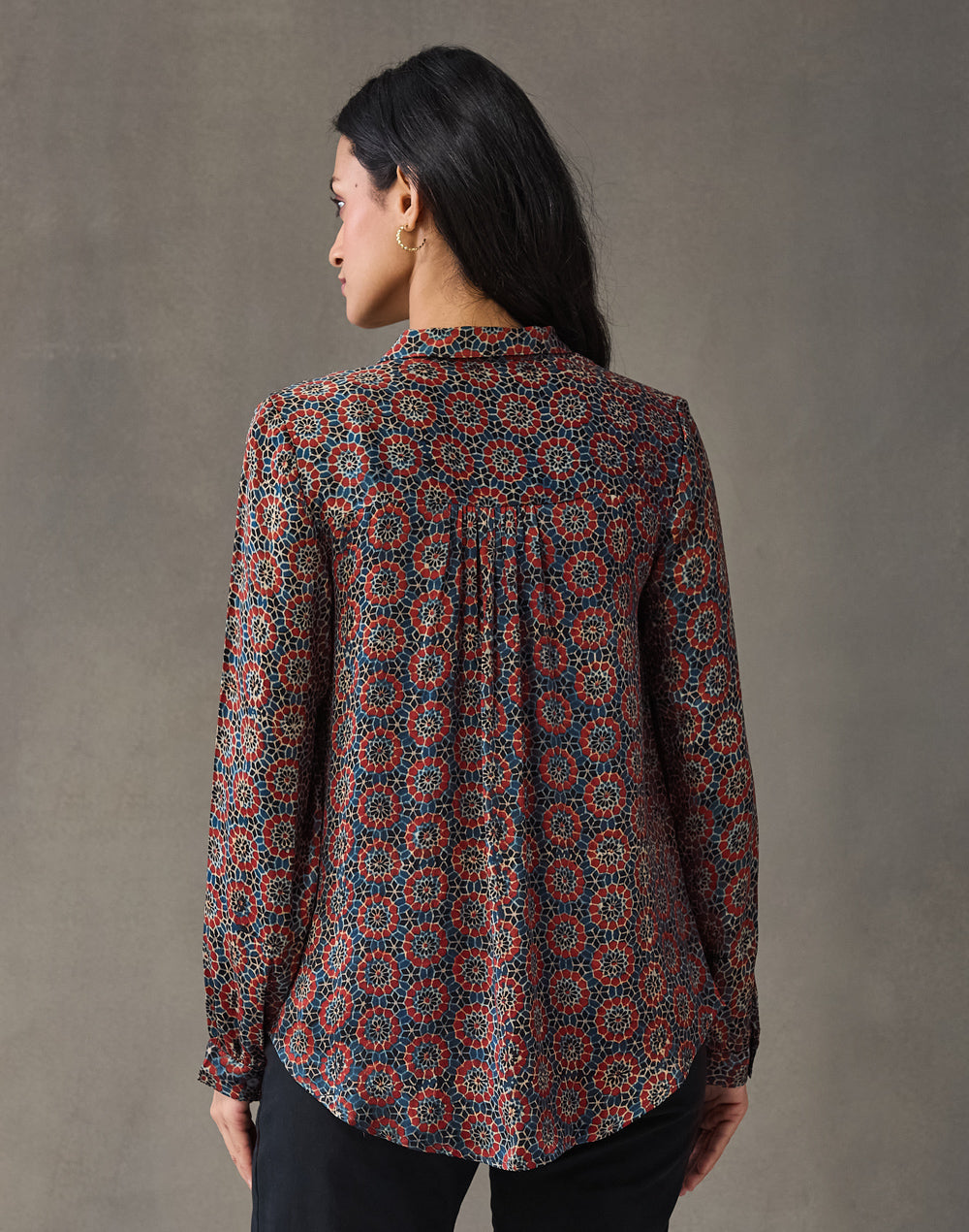 Blue-Red Rayon Blend Geometric Shirt