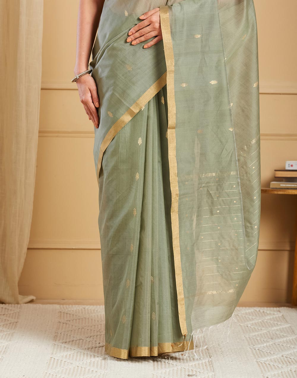 Green Cotton Silk Blend Chanderi Woven Wonders Sari