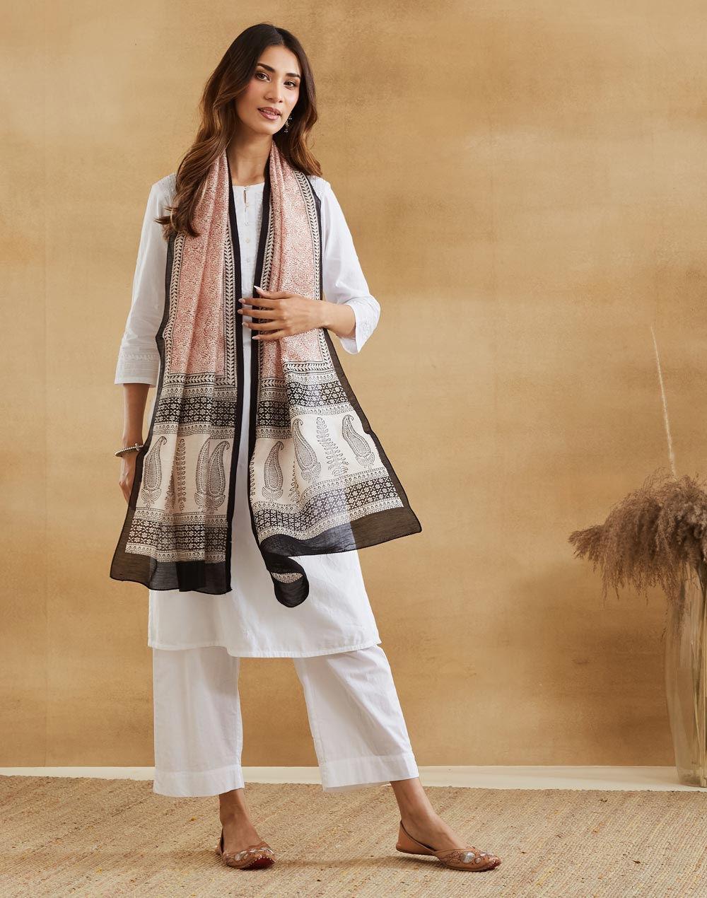 Natural Cotton Silk Bagh Printed Stole