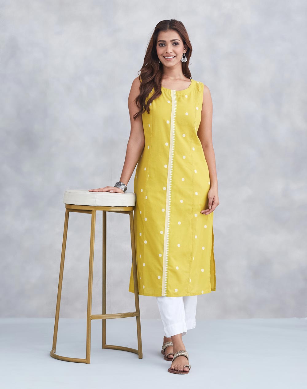 Mustard Cotton Long Kurta