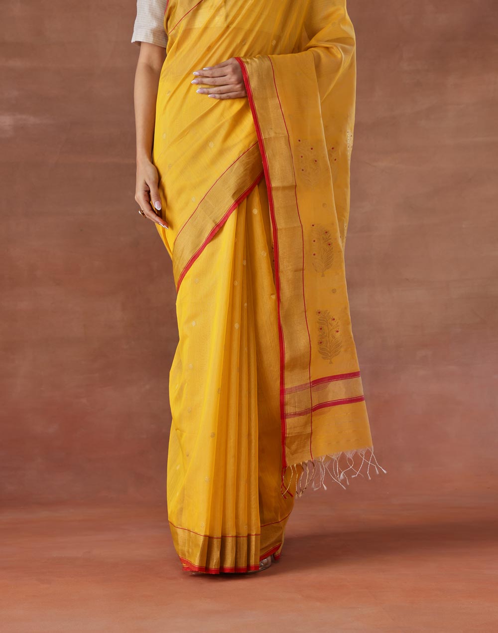 Yellow Cotton Silk Blend Woven Wonders Chanderi Sari