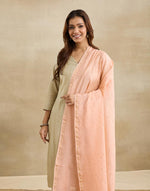 Orange Cotton Silk Blend Chikankari Dupatta