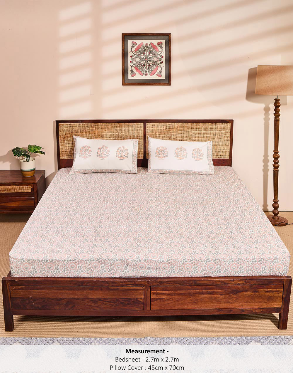 Pink Ruhi Cotton Bed Sheet With 2 Pillow Covers