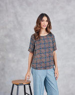 Blue Rayon Blend Ajrakh Printed Arcadian Top