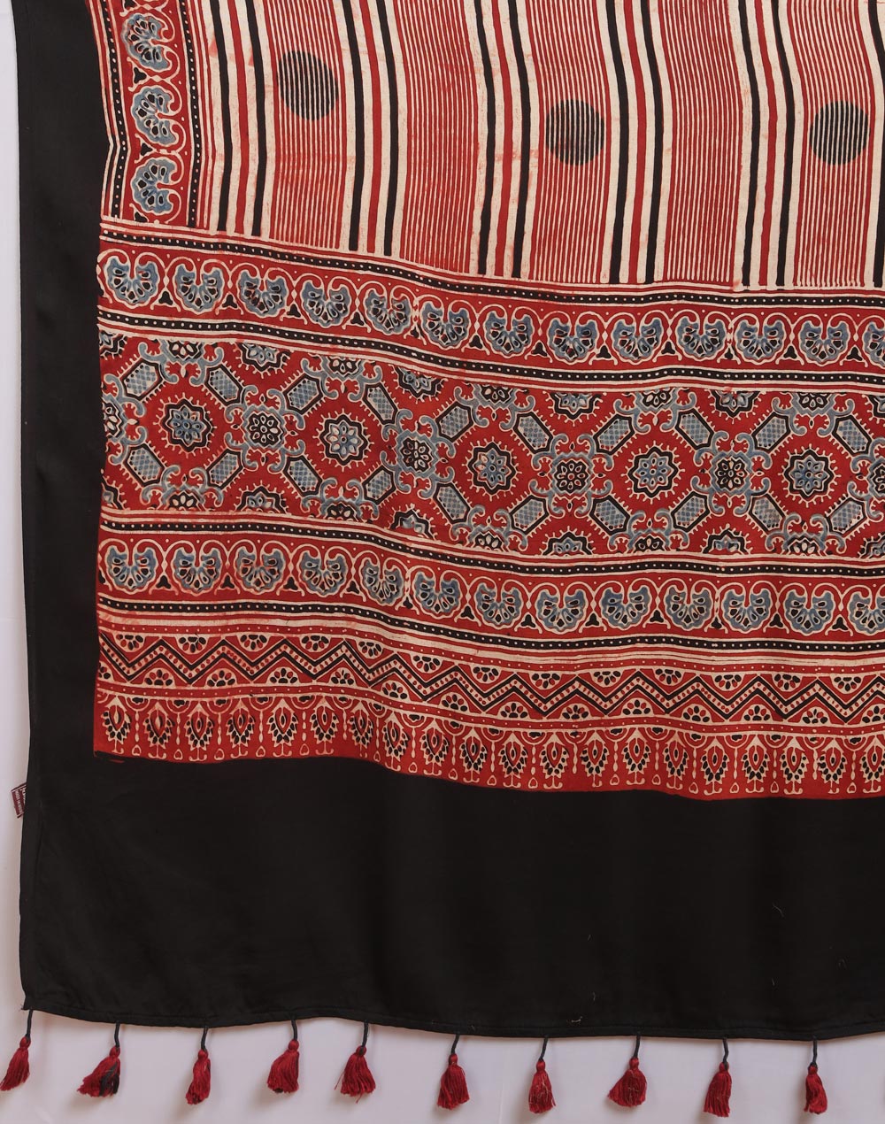 Red Viscose Blend Ajrakh Printed Dupatta