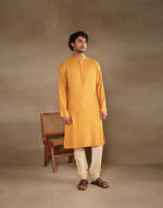 Yellow Viscose Silk Long Kurta