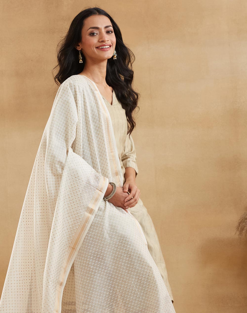 Natural Cotton Silk Blend Hand Block Printed Dupatta
