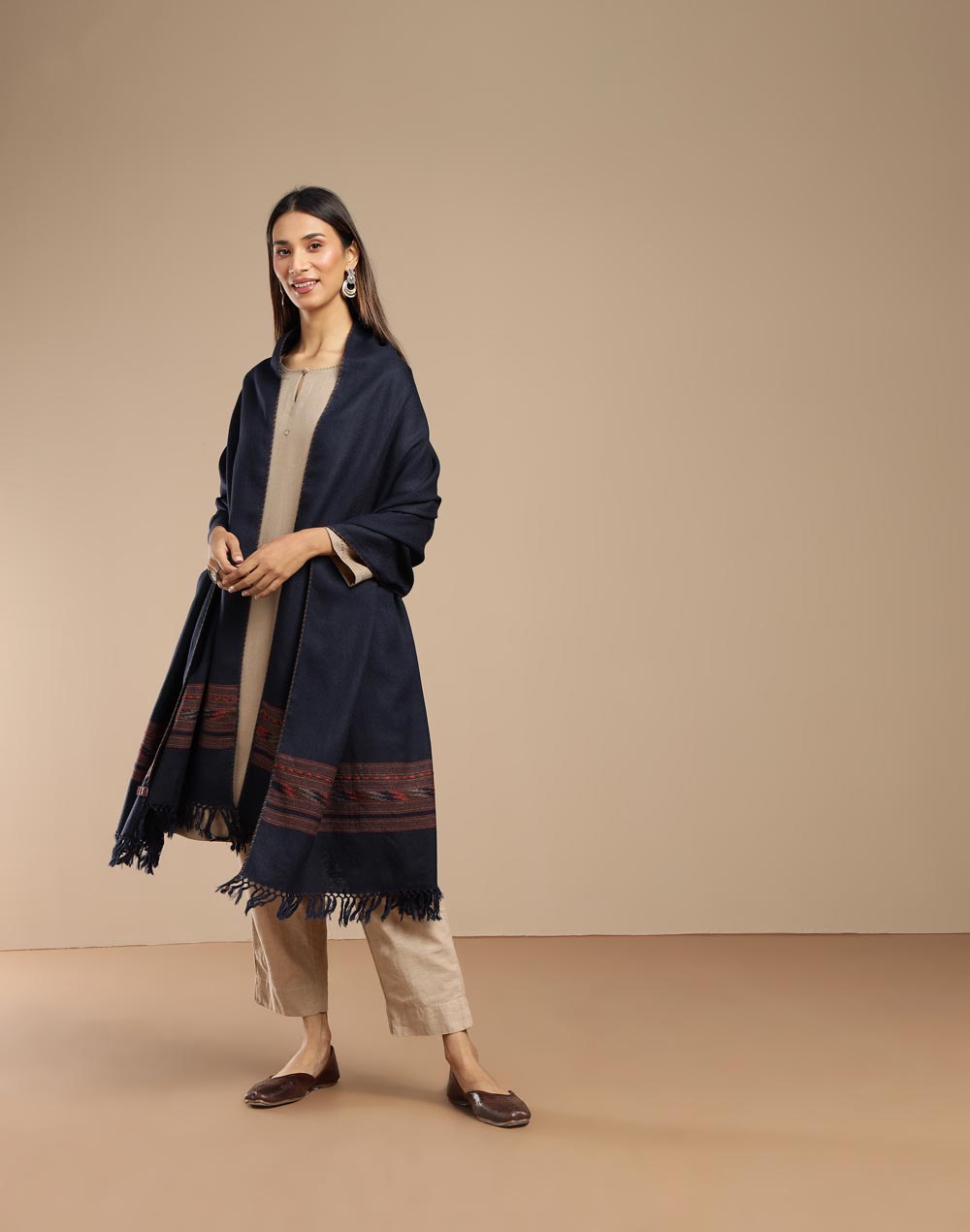 Texture and finish of the Navy Blue Shawl Wrap by Fabindia UK