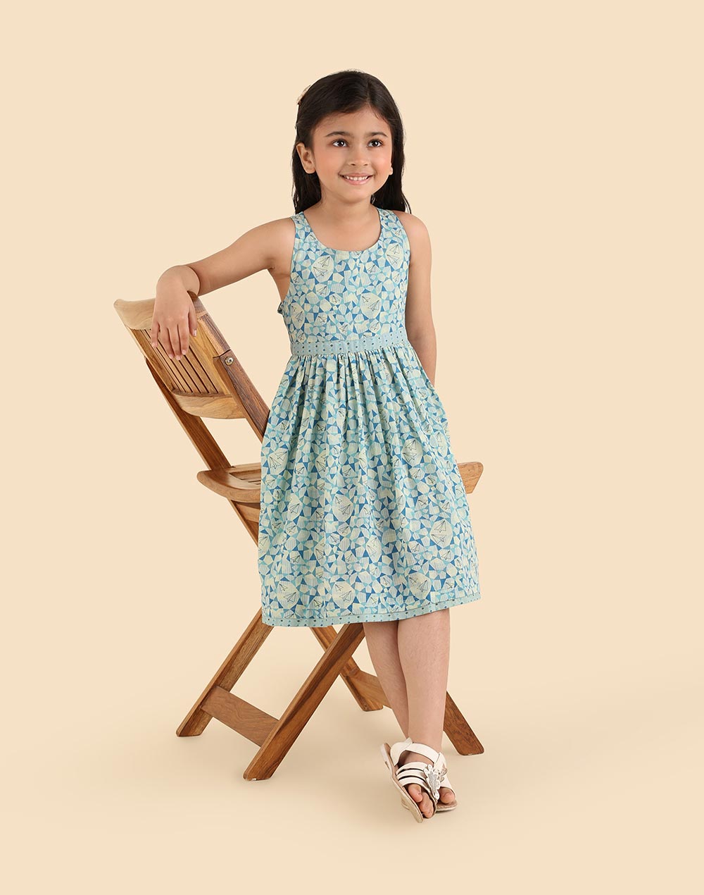 Blue Cotton Printed Dress