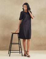 Black Viscose Silk Short Dress