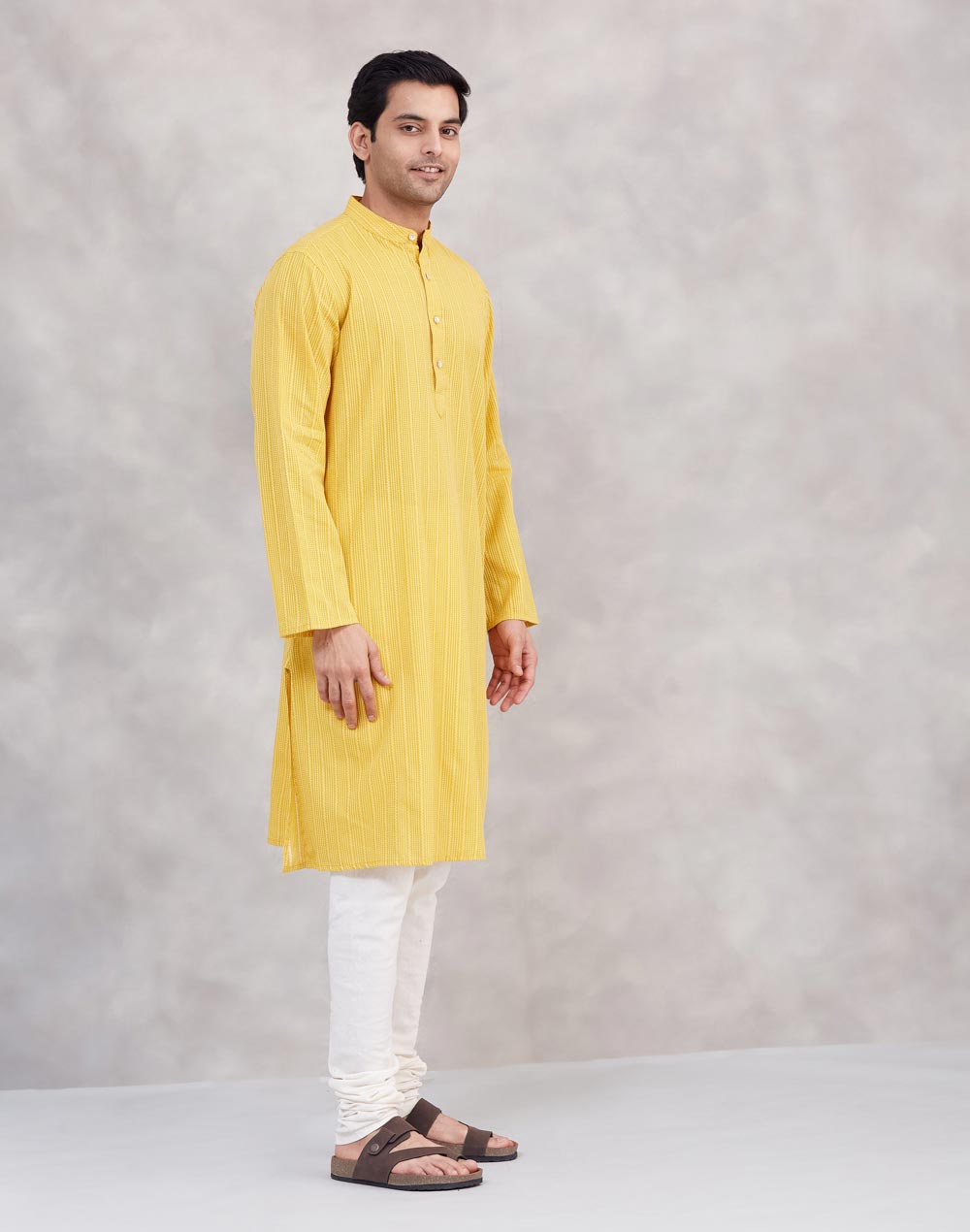 Yellow Cotton Long Kurta