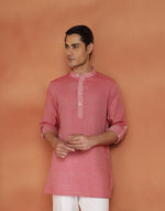 Red Cotton Dobby Slim Fit Short Kurta