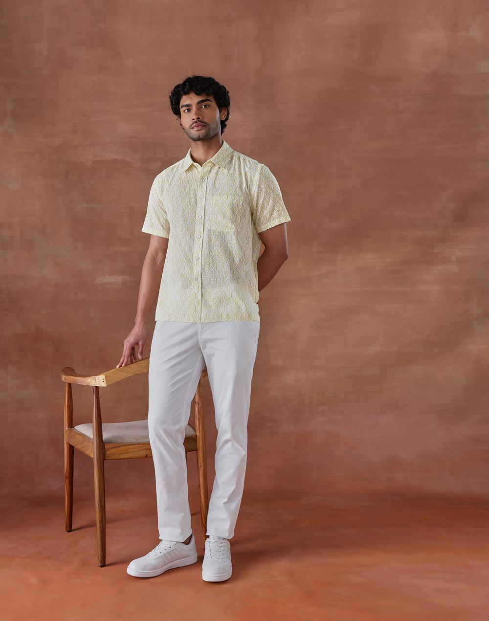 Yellow Cotton Hand Block Printed Bush Shirt