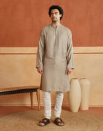 Beige Viscose Blend Dobby Slim Fit Long Kurta