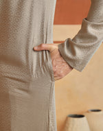 Beige Viscose Blend Dobby Slim Fit Long Kurta