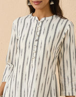 White Cotton Ikat Slim Fit Long Kurta
