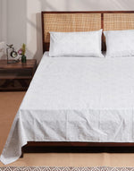 Grey Hand Block Cotton Printed Bed Sheet With 2 Pillow Covers