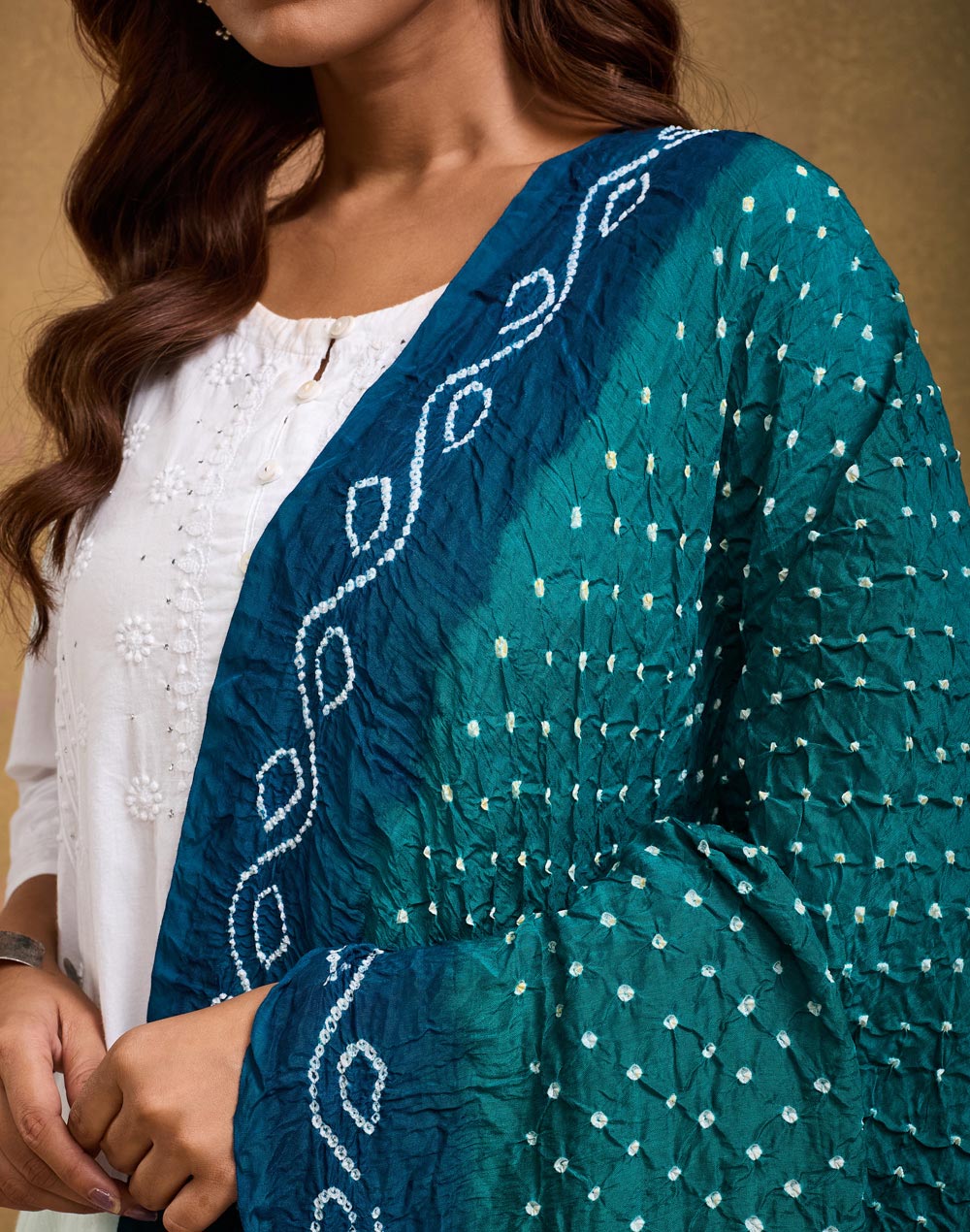 Blue Viscose Blend Bandhani Dupatta