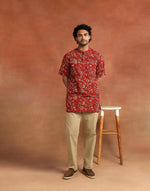 Maroon Cotton Dabu Printed Kurta Short