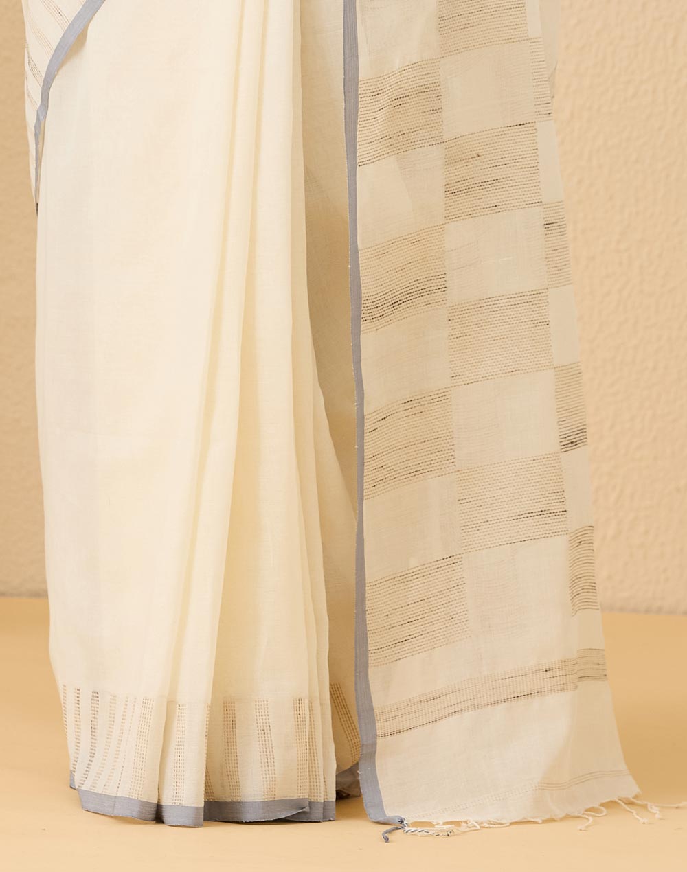 Natural Cotton Silk Blend Hand Woven Sari