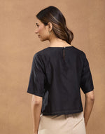 Black Cotton Silk Embroidered Short Top