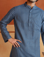 Blue Viscose Blend Dobby Long Kurta
