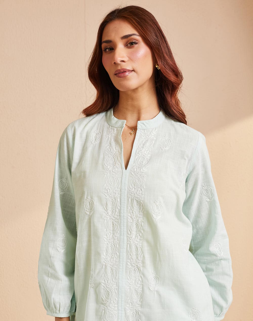 Green Cotton Chikankari Clara Tunic
